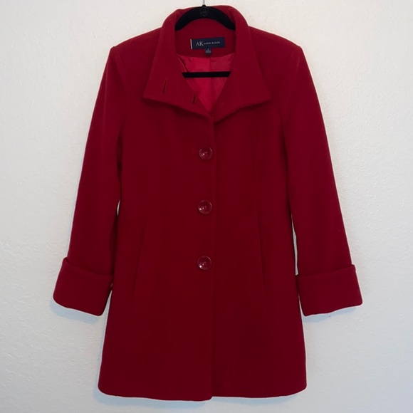 Anne Klein Jackets & Blazers - ANNE KLEIN Women's Red Wool Long Warm Single Breasted Pea Coat w Pockets - S
